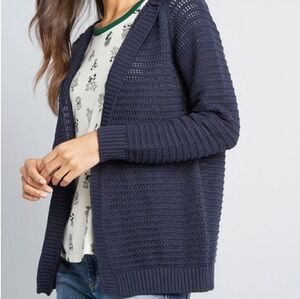 Modcloth open knitted hooded hoodie blue sweater cardigan sz S